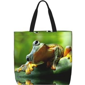 EdWal Leuke Pinguïn Print Lichtgewicht Reizen Tote Bag,Casual Schoudertas Shopper Handtas Werk Tote Bag, Groene Kikker, Eén maat