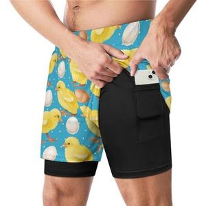 Little Yellow Chicken Grappige Zwembroek met Compressie Liner & Pocket Voor Mannen Board Zwemmen Sport Shorts
