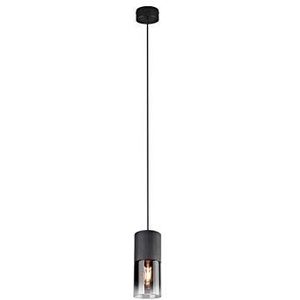 Elegante led-cilinder-hanglamp van mat zwart metaal met een rookglazen kap