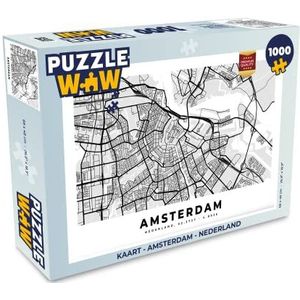 Puzzel Kaart - Amsterdam - Nederland - Legpuzzel - Puzzel 1000 stukjes volwassenen - legpuzzel voor volwassenen - Jigsaw puzzel 68x48 cm