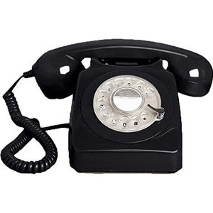 Thuis vaste Europese stijl retro telefoon, ouderwetse telefoon met snoer, massief houten antieke telefoon, kantoor aan huis, hotel, galerij, juweliers retro telefoon (zwart)