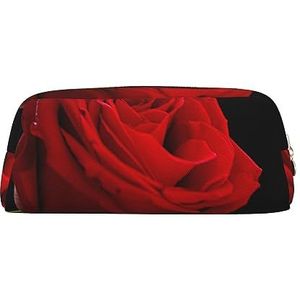 OUSIKA Rode roos zwarte achtergrond make-up tas lederen etui reizen toilettas cosmetische tas dagelijkse opbergtas voor vrouwen, Goud, Eén maat