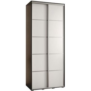 MEBLE KRYSPOL Davos 4 100 Kledingkast met twee schuifdeuren voor slaapkamer - Moderne Kledingkast met kledingroede en planken - 235,2x100x60 cm - Zwart Wit Zilver