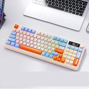 QPSJXN Freewolf M96 Draadloos gaming-toetsenbord met bluetooth-display, dubbele verbinding, multi-device ergonomisch design (Blueberry)