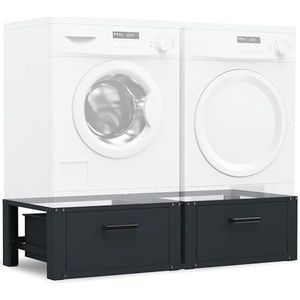 Bodo® - Wasmachine Verhoger - Dubbele Wasmachine Verhoger Met Opberglade - Wasmachine opbouwmeubel - Wasmachine Sokkel - Universeel (Zwart)