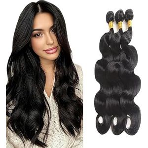 Salharer Body Wave Human Hair Bundles 3 Extension 50g/Per Machine Double Wefts Unprocessed Remy Weave Natural Black Color for Woman 24 26 28 Inch