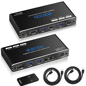 USB 3.0 HDMI KVM Switch 2 poorten met hotkey 4K 60Hz delen van 2 computers met een toetsenbord muis HDR D-olby Vision HDCP2.2 afstandsbediening draadloos toetsenbord USB 3.0-kabel x 2
