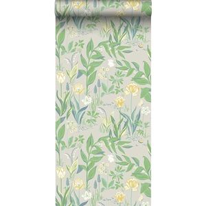 behang bloemen taupe en groen 53 cm x 10.05 m - van Sanders & Sanders
