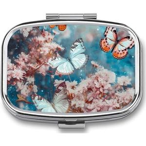 Een groep vlinders pillendoos voor vrouwen mannen zak vierkante pillendoos decoratieve doos geneeskunde vitamine metalen pillenorganisator draagbare pilhouder voor reizen uniek cadeau