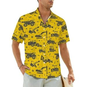 Cartoon graafmachine en tractor herenoverhemden korte mouwen strandshirt Hawaiiaans shirt casual zomer T-shirt L