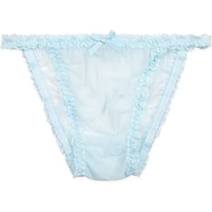 Satini Flinterdun Kant met ruches Sissy Tanga Knickers Broekje Bikini Satijnen broekjes Ondergoed (Babyblauw, L)