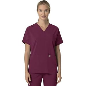 Carhartt Dames oversized V-hals scrub top, wijnrood, XL
