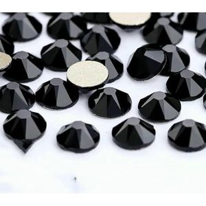 2088 DIY kristal nageldecoraties zonder hotfix, 8 grote en 8 kleine strass steentjes, platte achterkant, plaknagels voor nagelkunst - Jet - SS16-1440 stuks
