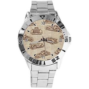 Retro Auto Krant Mode Vrouwen Horloges Sport Horloge Voor Mannen Casual Rvs Band Analoge Quartz Horloge, Zilver, armband