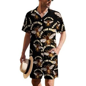 Save The Bees Hawaïaans pak voor heren, 2-delig, strandoutfit, shirt en korte broek, bijpassende set
