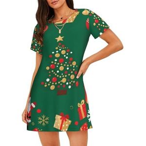 Zelinge Leuke dames nachtjapon losse nachthemd dames pyjama shirt jurk zachte nachtkleding S-3XL, Kerstman Groen Xmas, S