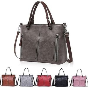 Ladies Vintage Leather Shoulder Bag Large Crossbody Bags for Women PU Leather Purse Work Bags with Multi-Pockets Handbag (Color : Gris)