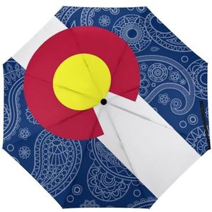 Colorado Staat Paisley Vlag Paraplu Winddicht Sterke Reizen 3 Vouw Paraplu Voor Mannen Vrouwen Handleiding