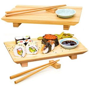 2x Japanse Sushi Serveerbladen - 27x16x4 Bamboe Borden - Houten Planken met Schaaltjes