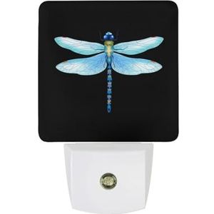 Blauwe Libelle Warm Wit Nachtlampje Plug In Muur Schemering naar Dawn Sensor Lichten Binnenshuis Trappen Hal