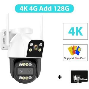 Bewakingscamera, 4G IP Camera Buiten 4K HD 10X Zoom Drie Lens Dual Screen Sim-kaart PTZ Camera Ai Tracking Video Surveillance CCTV Cam(4K 4G Add 128G)
