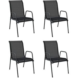 vidaXL Tuinstoelen 4 st staal en textileen zwart, buitenstoel, terrasstoel, stapelbare stoel, stoel, armstoel, stapelstoel, eetstoel, tuinmeubel