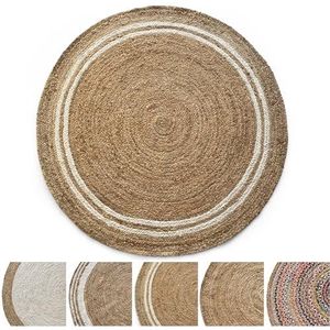 KARAT Jute tapijt, rond, knutseltapijt van 100% natuurlijke vezel, gevlochten boho-jutetapijt, handgeweven natuurlijk tapijt voor keuken en woonkamer, robuust en scheurvast, Ø 90 cm (Mumbai)
