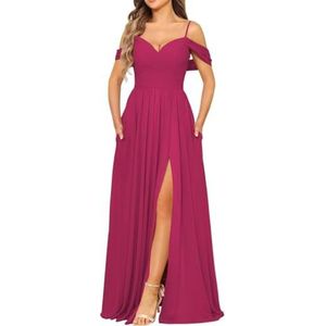 Chiffon bruidsmeisjesjurk voor dames met split avondjurken baljurk cocktailjurk grote maten, Fuchsia, 32