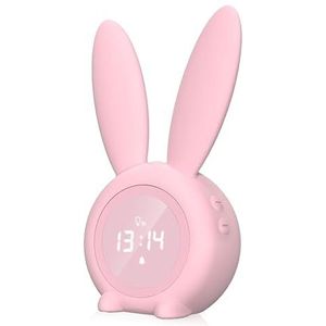 mizikuu Kinderwekker, lichtwekker schattig konijn nachtlampje kinderen creatief bedlampje snooze-functie, wake-up kinderwekker voor meisjes en jongens, tijdgestuurd nachtlampje, Roze