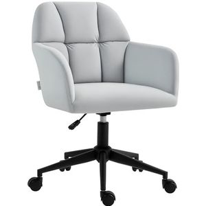 HOMCOM Bureaustoel - Lichtgrijs - Fluwelen Look - Draaistoel met Armleuning