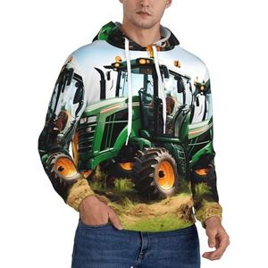 JEJEA Company Farm Tractor Print Heren Hooded Sweatshirt, Trekkoord Hoodies Trui, Lange Mouw Trui, Voor Dagelijks Dragen, Zwart, S