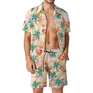 Aquarel vos met kerst dennenappel mannen Hawaiiaanse bijpassende set 2-delige outfits button down shirts en shorts voor strandvakantie