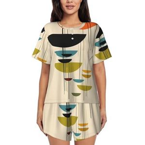 BKTRAVERPT Leuke mid-century moderne prints dames pyjama set met korte mouwen - zachte button down nachtkleding loungewear, ronde hals nachtkleding zomer pyjama sets met zakken trekkoord, 3d Gedrukt