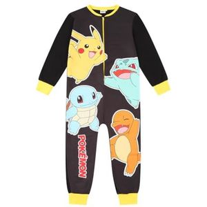 Pokemon Jongens Meisjes Fleece Zwart Slaappakje Kids Pikachu All in One, Zwart, 7-8 jaar