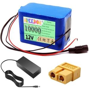 FREEDOH Li-ion accu 12V 10Ah Lithium accu 10000mAh Vervangende accu voor 0-150W motor conversiekit met 2A lader