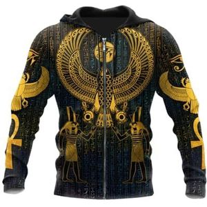 3D Oude Egyptische Farao Lente Herfst Sweatshirt Capuchon Snel Droog Ademend Plus Size Jas Zacht Comfortabel Retro Volledige Rits Hoodie Jassen for Heren(Zipper5,XS)