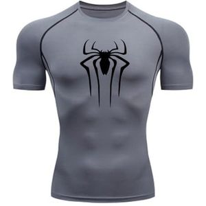 MIDUNU Spider T-shirt met korte mouwen voor heren, ademend, sneldrogend, sporttop, krachttraining, trainingspak, compressie, fitnessshirt voor heren, 16, M