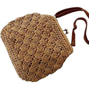 Vrouwen Tassen Strozak Geweven schoudertas Retro zomerstrandtassen Gebreide crossbodytassen Rotan Messenger Bag for dames Roeping(Dark Brown)