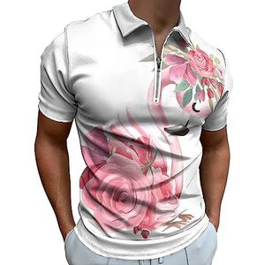 Leuke Dromende Baby Flamingo Polo Shirt voor Mannen Casual Rits Kraag T-shirts Golf Tops Slim Fit