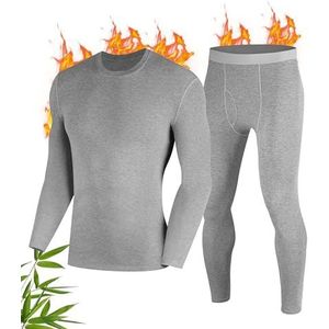 FORVEVO Thermisch ondergoed voor heren, fleece gevoerd thermisch ondergoed basisset, winter warme tops met lange mouwen, lange broek, sneldrogend voor hardlopen, sportski (M-XL), Grijs, M