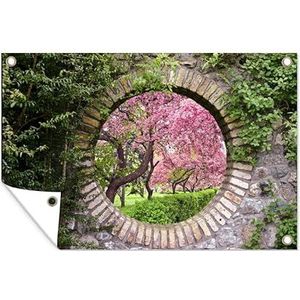 Tuinposter - 120x80 cm - Doorkijk - Sakura - Bloesem - Japans
