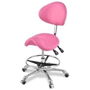 Tandheelkundige Zadelstoel Met Rugleuning, In Hoogte Verstelbaar 15 Cm Met Voetsteun, Metalen Salonzadelstoel, Ergonomische Rolstoel For Tandartsstylist, Tattookunstenaar(Pink)