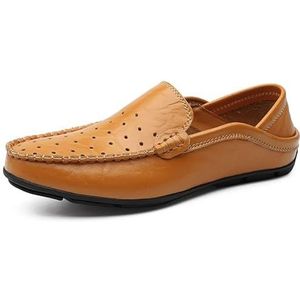 Heren loafers schoen geperforeerd ademend uitgeholde loafers flexibele lichtgewicht platte hak bruiloft instapper (Color : Brown, Size : 42 EU)