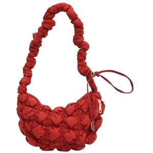Quilted Dumpling Bag, Lightweight Puffer Shoulder Bag, Large Capacity Cloud Handbag Satchel Tote bag for Women (Red)