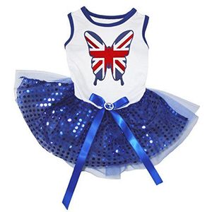 Petitebelle Pet Supply Verenigd Koninkrijk Vlinder Hond Jurk Wit Katoen Blauw Pailletten 1 st Tutu, Small, Blauw