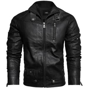 Leren herfst- en winterjas for heren Cool leren jack met rits Leisure Edition Leren jack met rits Retro slank leren bikerjack Street Trend leren jack Geschikt for zakelijk en feest(Black_PACK OF 1_M)