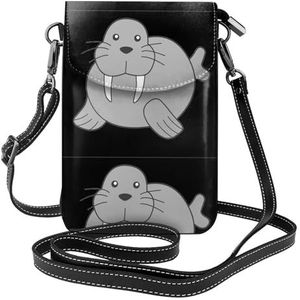 Walrus Lederen Cross Body Flip Telefoon Tas Met Afneembare Schouderbanden, Gebruikt Voor Reizen, Dating, Vakantie Geschenken, Zwart, Eén maat