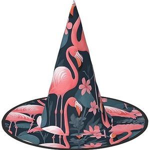 SSIMOO Roze Flamingo's Fashion-Forward Halloween Heksenhoed Voor Vrouwen - Uw Go-To Stuk Voor Halloween Kostuum Assemblies