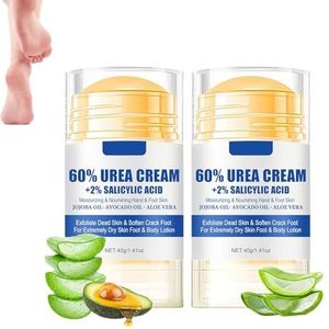 2 stuks hydraterende en anti-krakende voetcrème, ureum 60% voetcrème, voetverzorgingscr�ème, vermindert extreme droogheid en scheurvorming van de voeten