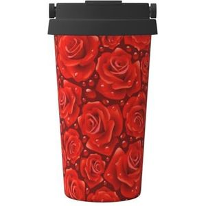 Veel rode rozen print reizen koffiemok lekvrije thermosbeker geïsoleerde beker voor kantoor camping